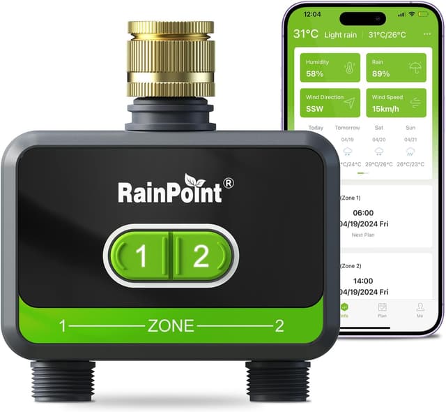Detalle de RAINPOINT Timer Irrigazione Bluetooth a 2 uscite con ingresso in ottone (senza hub WiFi)