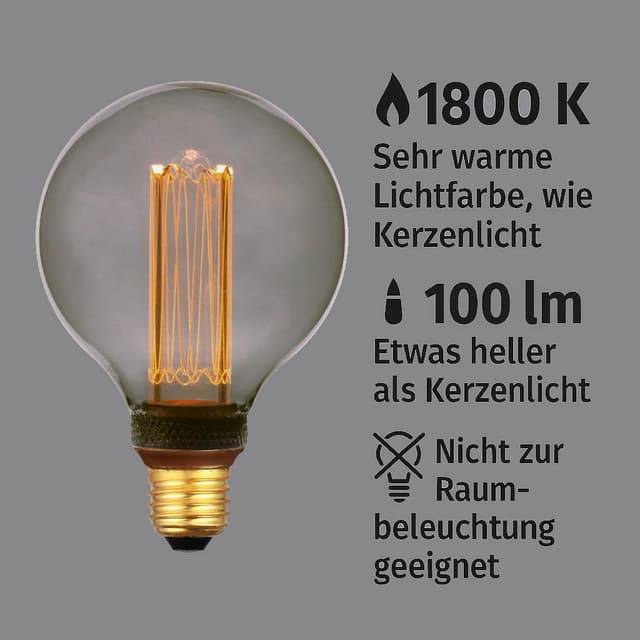 Detalle de greenandco LED Vintage Glühbirne E27 G95 smoke, 4W (100 lm), 1800K – extra warmweiß, flimmerfrei, nicht dimmbar