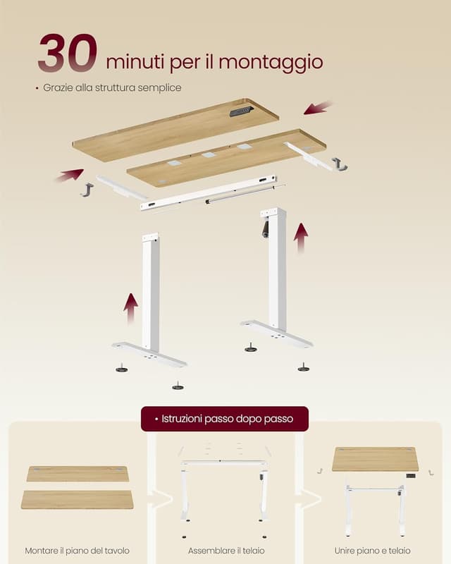 Thumbnail 6 de VASAGLE Scrivania regolabile in altezza elettrica con memoria (4 altezze) LSD310YA03, 100 x 60 cm
