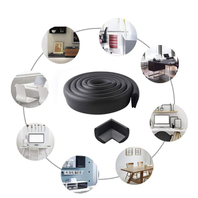 Detalle de Vicloon Kantenschutz Baby & 4 Eckenschutz aus Schaumstoff (selbstklebend, schwarz) – 2 m Schutzleiste mit Eckkissen