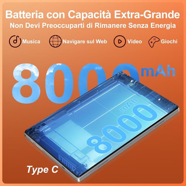 Detalle 2 de Dghrti Tablet Android 15 10,1" IPS HD, 30 GB RAM e 128 GB + 1 TB TF, Wi‑Fi 6 e fotocamere 5/8 MP (grigio)
