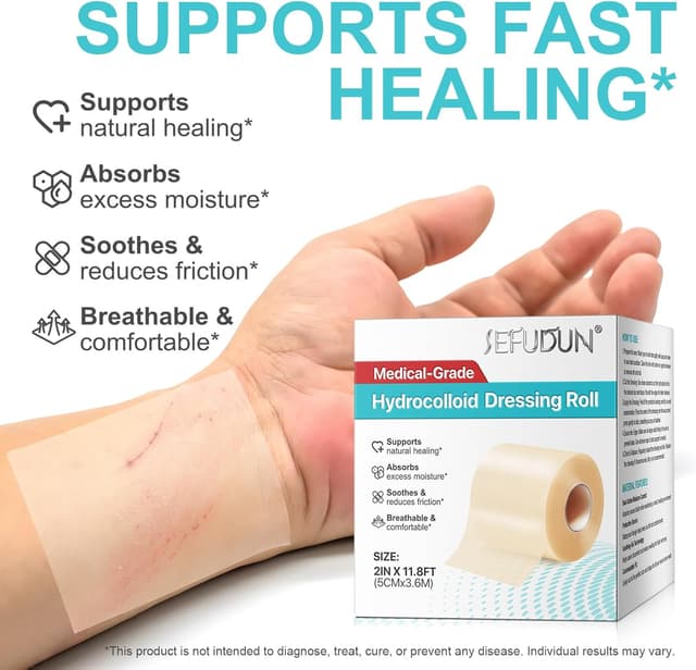 Detalle 2 de Hydrocolloid Bandages Roll (5cm × 3.6m) waterproof dressing tape – flexible, latex-free wound care