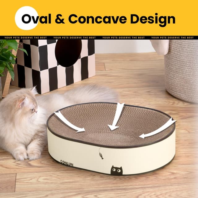 Detalle 2 de Conlun Oval Cat Scratching Board – 2-in-1 scratching & lounging bed with sealed base