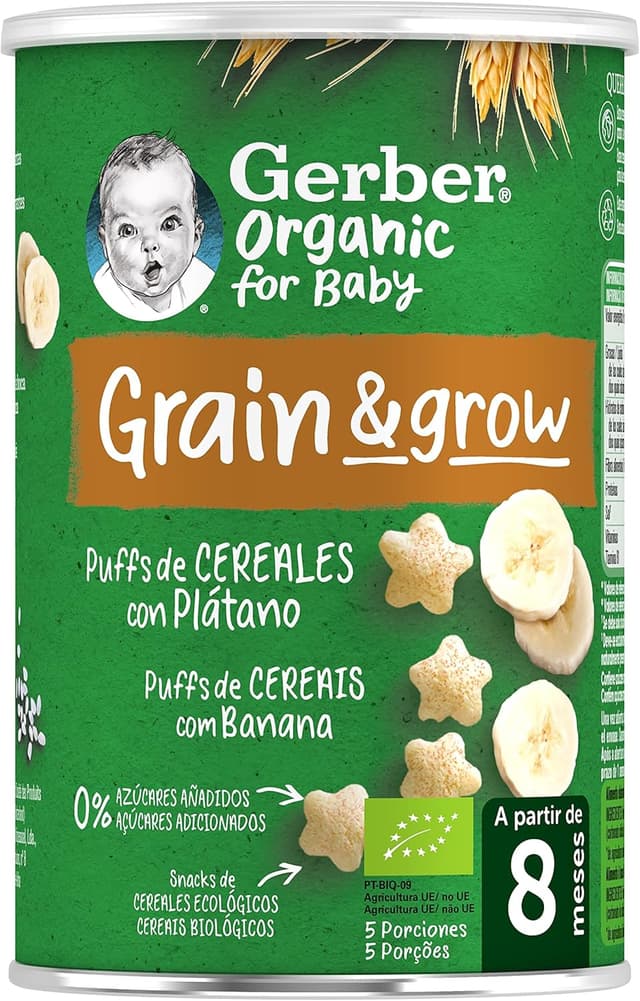 Detalle de GERBER Organic Puffs Plátano 🍌 Snack para bebés, 5x35g