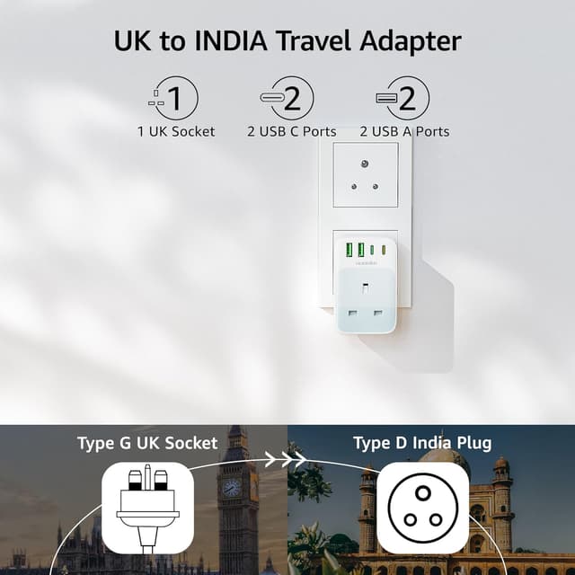 Thumbnail 6 de UK to India plug adapter with 35W USB C