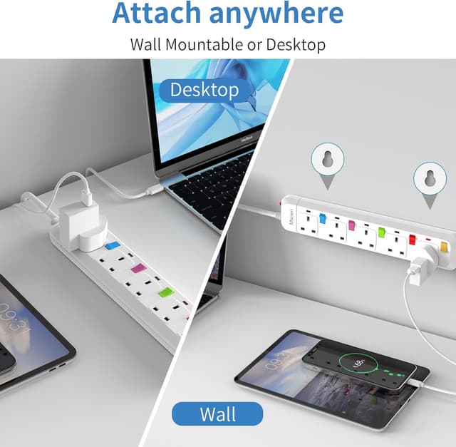 Thumbnail 4 de Mscien 1M Extension Lead 5-Way Surge Protected Power Strip