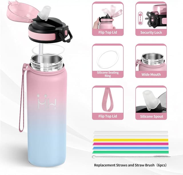 Detalle 2 de Borraccia termica JAPORIA Palestra da 750 ml in acciaio inox con cannuccia e doppia parete