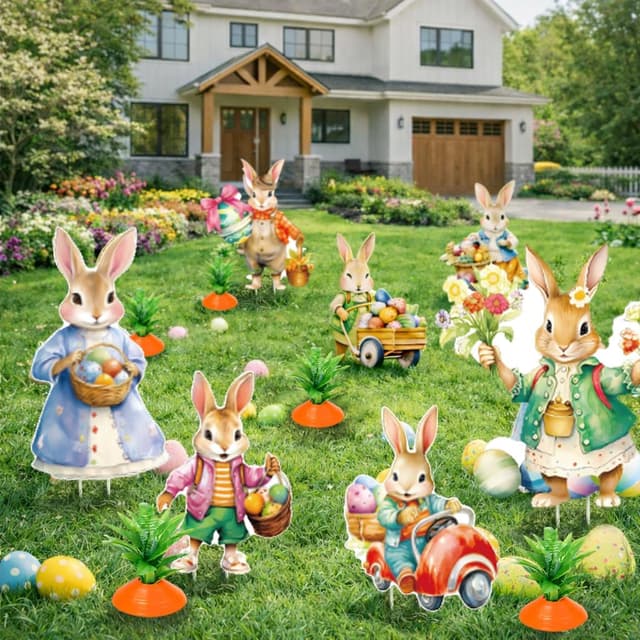 Detalle 2 de GoTilo Osterdeko Gartenstecker Osterhasen 12-teilig