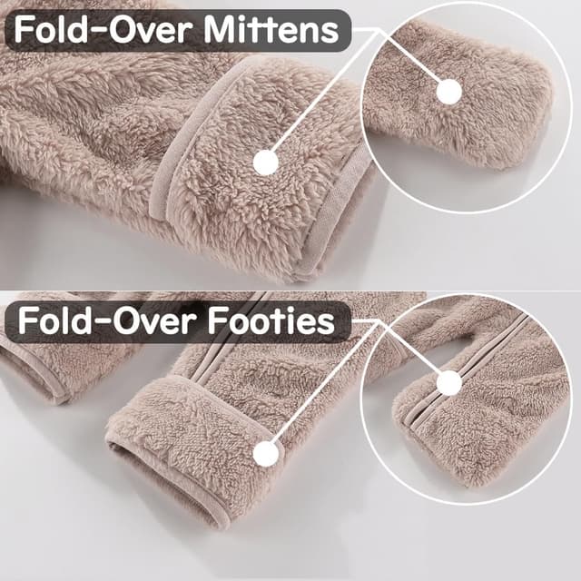 Detalle 2 de Fairy Baby baby snowsuit – newborn bear hooded fleece romper with fold-down mittens and footmuffs