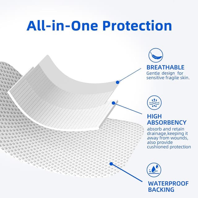 Detalle de Niceful 50 Count 4" x 4" Adhesive Gauze Island Dressing — Water-Resistant Sterile Pads for First Aid