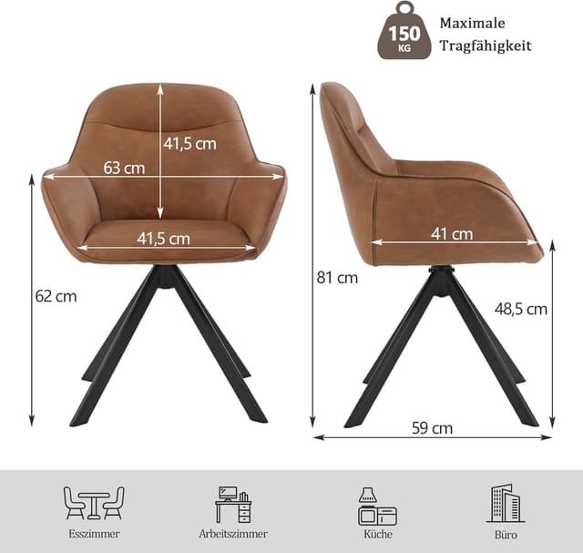 Detalle de Goeurvant Sedie da pranzo girevoli in PU con braccioli (set da 2) marrone