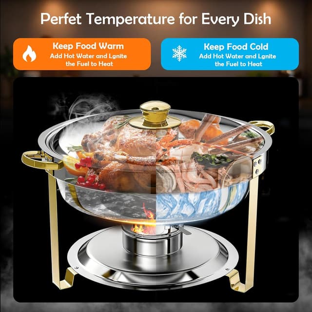 Thumbnail 1 de ALSO GO Round Chafing Dishes for Buffet 4 Pack 6QT Gold