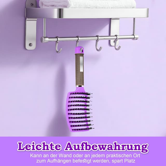 Detalle de Haarbürste ohne Ziepen – Wildschweinborsten Extensions-Bürste mit Aufhängeloch, lila