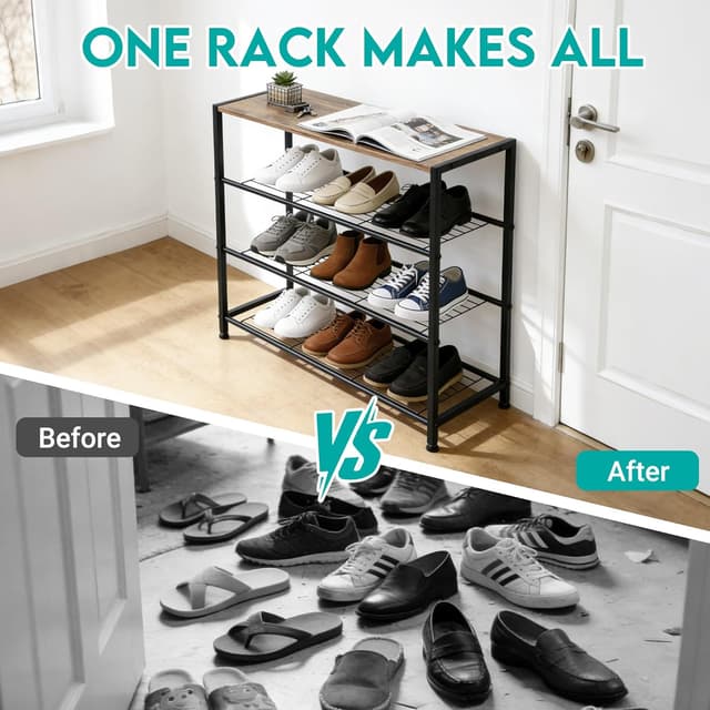 Detalle de ZOESTORAGE Schuhregal mit Sitzgelegenheit (4 Ebenen), 60 x 30 x 63 cm, rustikalbraun