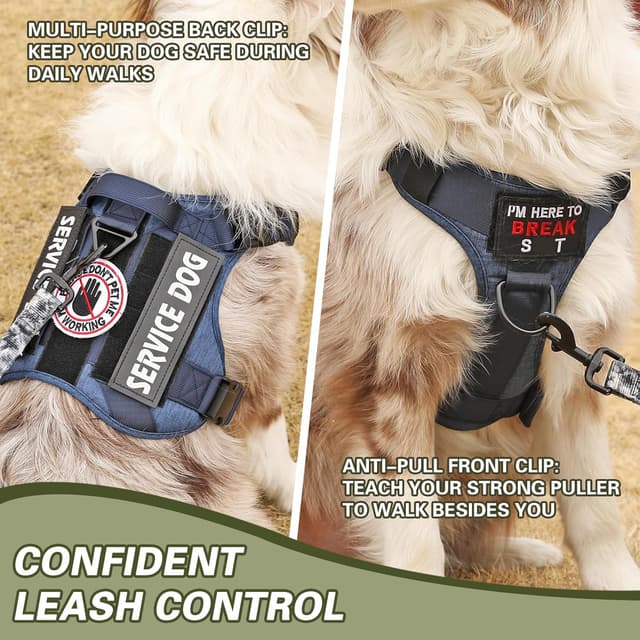 Detalle de Belababy Tactical Anti Pull Dog Harness (Denim Blue) with Handle, Adjustable Front Clip – Size L