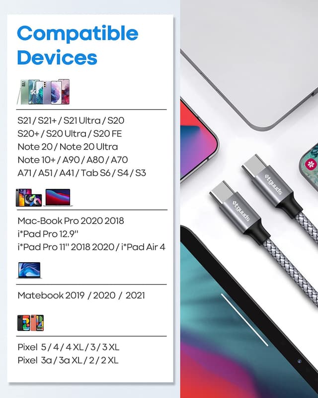 Thumbnail 6 de etguuds USB‑C auf USB‑C Kabel 1 m, grau – 2er‑Set mit 60 W PD 3.0