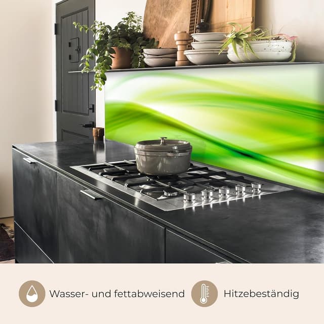 Thumbnail 6 de KitchenYeah© Küchenrückwand 60x300 cm mit Glasoptik-Design – selbstklebender Spritzschutz in Grün (abstrakt)