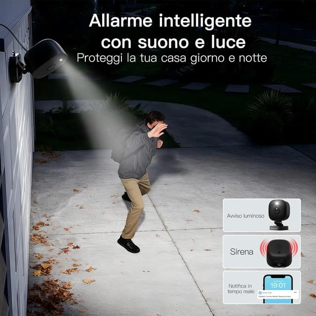 Detalle de VIMTAG VIM TAG 2,5K telecamera Wi‑Fi interna/esterna con 2‑way audio, sirena e visione notturna a colori (2 pezzi)