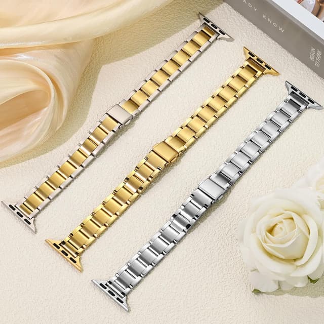 Detalle 1 de G-ficu Slim Metal Straps with Case for 40mm–44mm Apple Watch (women’s stainless steel band with screen protector)