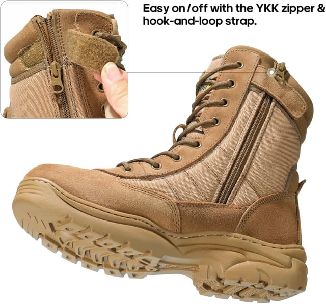 Detalle de NORTIV 8 Stivali da Lavoro tattici militari da uomo in pelle con cerniera laterale