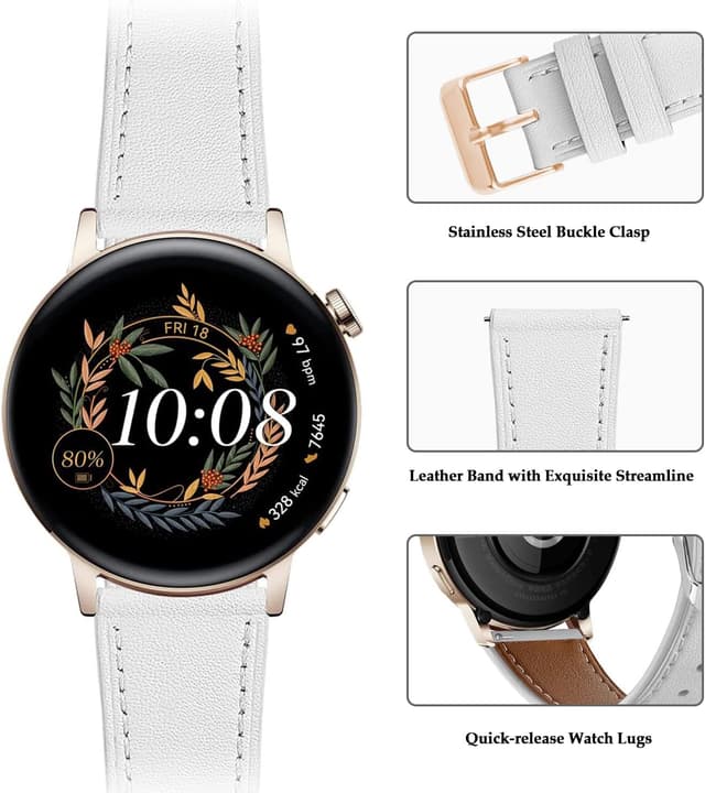 Detalle 2 de Bracelet cuir 20 mm NEMUALL compatible Huawei Watch GT 3/GT 2 42 mm et Galaxy Watch 7/6/5/4 (avec fermoir acier)