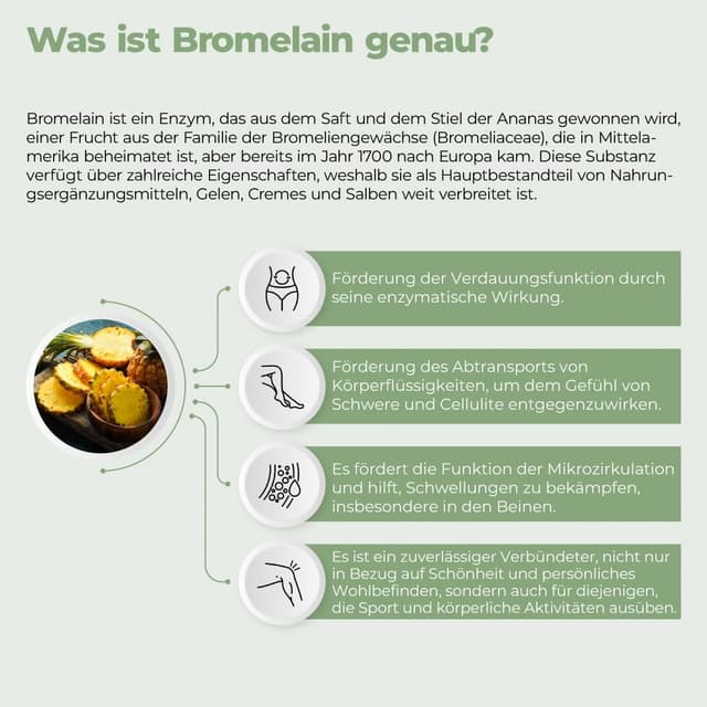 Detalle 2 de Bandini® Bromelain 10.000 F.I.P./g – 200 magen-saftresistente Tabletten für Entwässerung & Blähungen