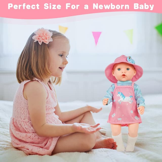 Detalle 2 de Aolso vestiti per bambole New Born Baby Doll (35–45 cm) con abito rosa e blu, cappello, calzini e gruccia