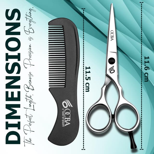 Detalle de OCBA Professional Beard Scissors (Classic Silver) – stainless steel moustache, ear and nose hair trimming