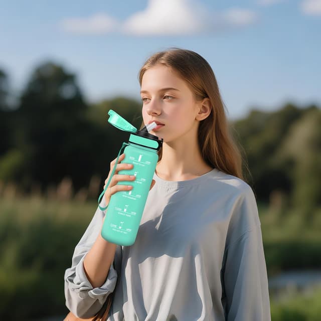 Thumbnail 6 de Motswedi borraccia 1000 ml motivazionale con cannucchia verde smeraldo, senza BPA