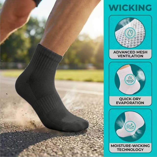 Detalle de Kodal Copper Ankle Running Socks (Men & Women) – cushioned cotton with odour control, 4–5 pairs