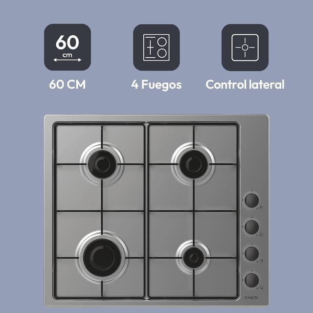 Detalle 2 de Candy Idea CHW6LBX/4U2 Placa gas 60 cm, 7,2 kW