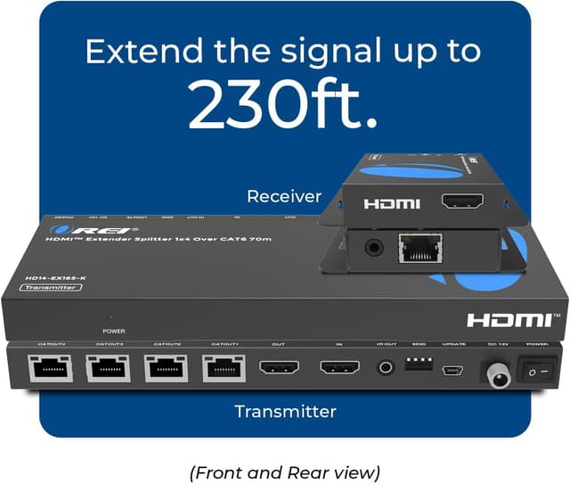 Thumbnail 1 de OREI HD14-EX165-K 4K HDMI Extender Splitter 165 ft