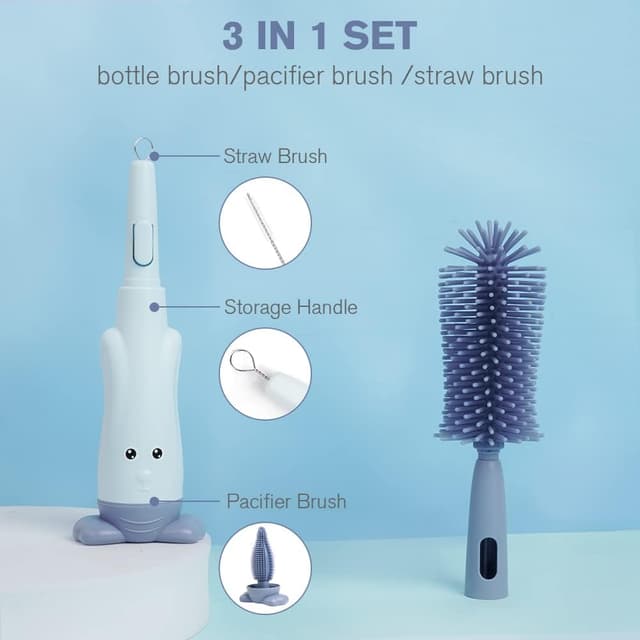 Detalle de Vicloon Baby Bottle Brush 3-in-1 Silicone Bottle and Teat Cleaning Brush