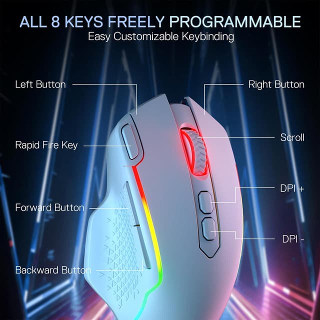 Thumbnail 6 de Redragon M810 MAX 3-Modi Wireless Gaming Maus (12000 DPI, RGB, Rapid Fire, 8 Makrotasten)