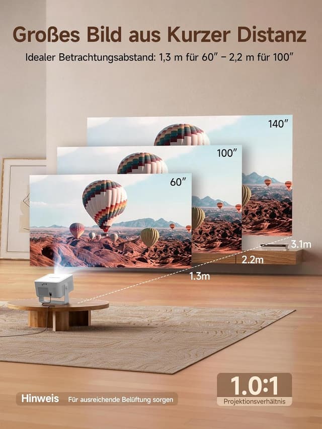 Detalle 2 de Magcubic Mini Beamer Projector HY450Max: Android 14, 800 ANSI Lumen, native 1080P, WiFi 6 & Bluetooth 5.4