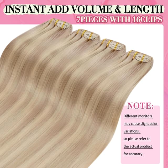 Detalle de YoungSee Clip-in Extensions aus Echthaar (Remy) in Blond, 30 cm, 80 g – für mehr Volumen