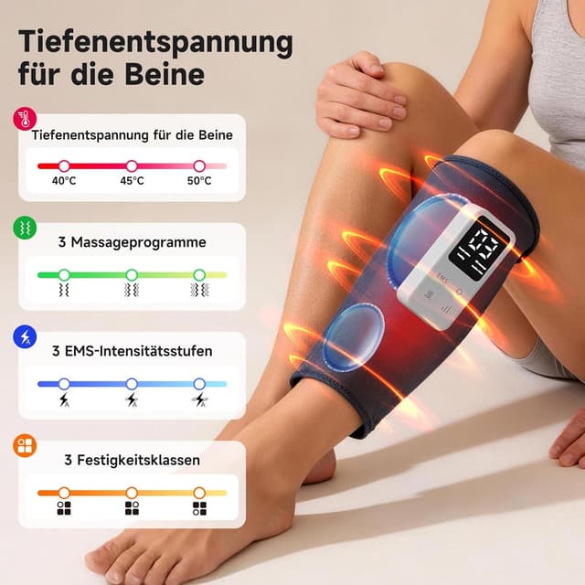 Detalle de Kabelloses Wadenmassagegerät mit EMS, Heizung & Luftkompression – wiederaufladbar, 3 Modi