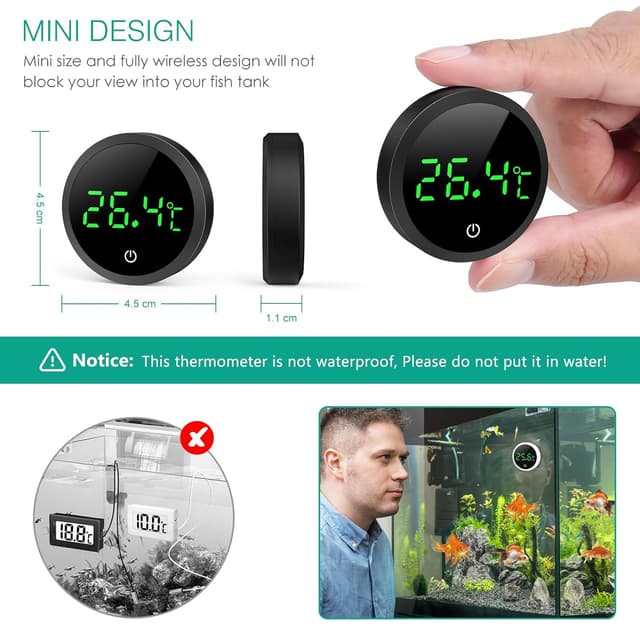 Detalle 2 de ORIA Aquarium Thermometer LED Digital – Kleben-On Mini-Temperatursensor für Süß- & Meerwasser, Schwarz
