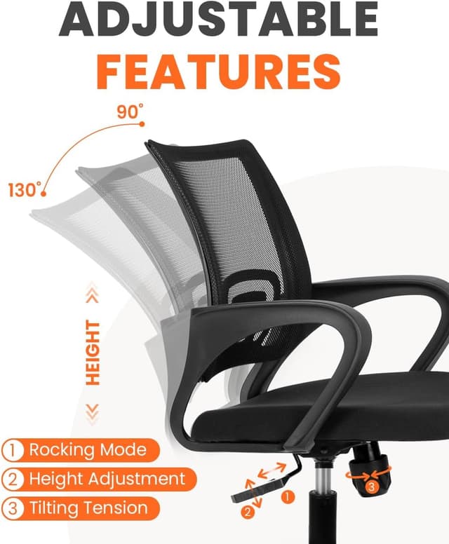 Detalle 2 de NEO CHAIR Office Desk Computer Chair with Breathable Mesh, Adjustable Lumbar Support, and Swivel Wheels (Black)