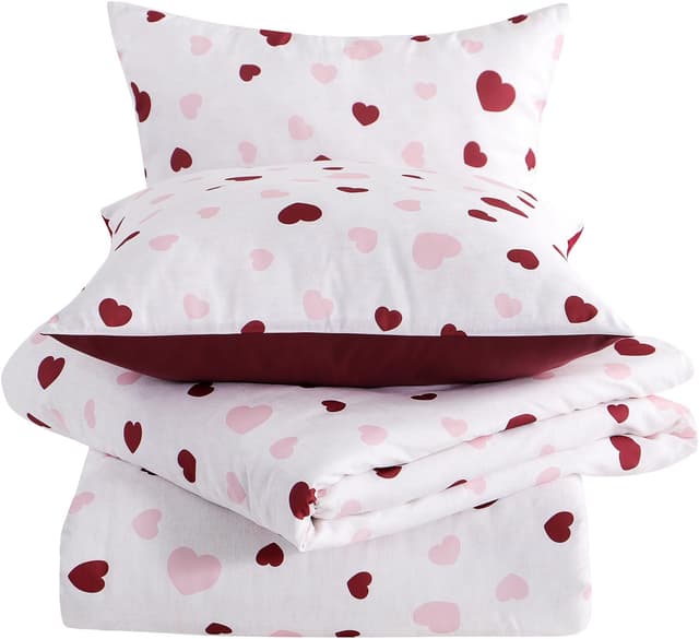 Thumbnail 6 de Aisbo Bettwäsche 135x200 4-teilig (2 Bettbezüge + 2 Kissenbezüge) Mikrofaser mit Reißverschluss – Herzen Rosa/Rot