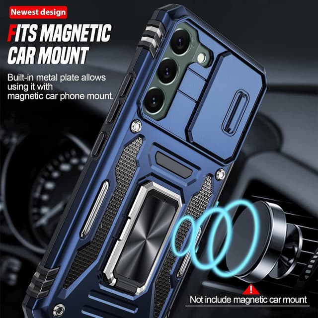 Detalle de LeYi Samsung Galaxy S22 5G Case with sliding camera cover and 360° ring stand (N-Blue)