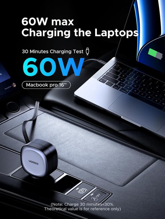 Detalle 2 de UGREEN 75W Retractable Car Charger 3‑in‑1