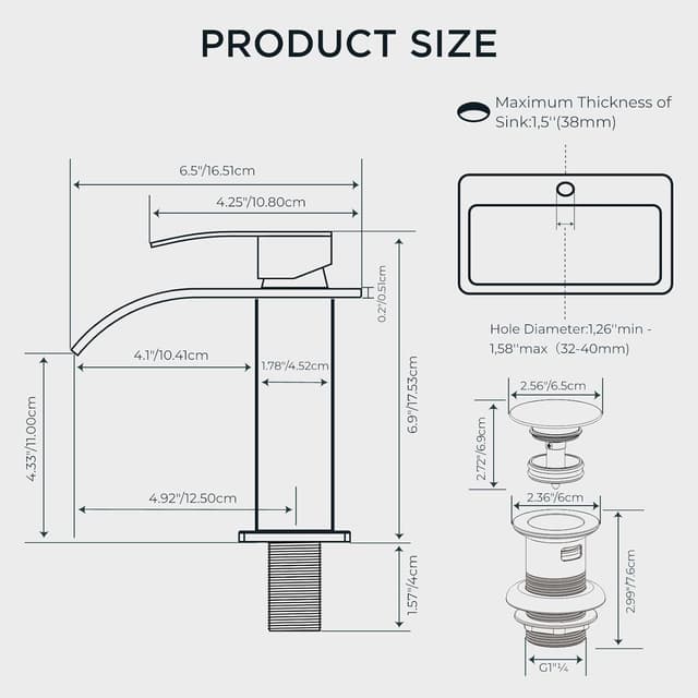 Detalle 2 de FORIOUS Wasserfall-Waschtischarmatur 110 mm