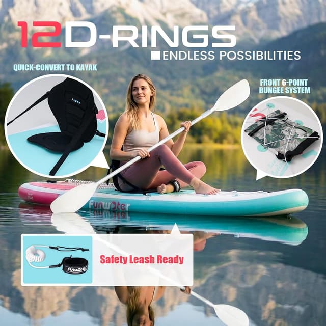 Detalle de FunWater Inflatable Stand Up Paddle Board (10'6"–11'6") for Adults & Youth with SUP Accessories