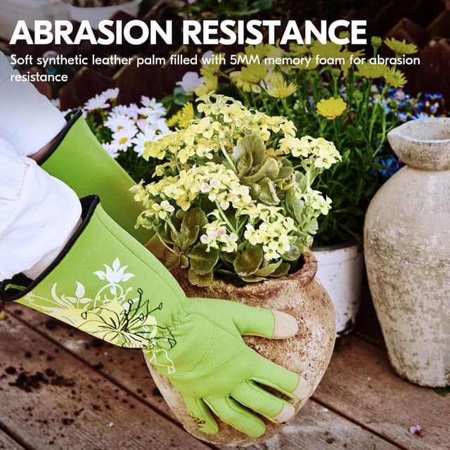 Detalle de Vgo... Women’s Long-Sleeve Gardening Gloves (Thorn-Proof Gauntlet) with Leather-Style Palm