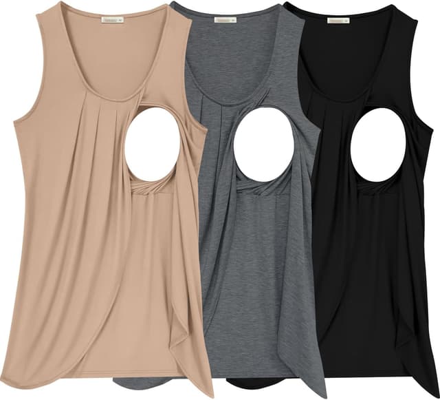 Detalle de PARNIXS Summer Women’s Maternity & Nursing Tank Top (Sleeveless) — Modal Maternity Nursing Layer