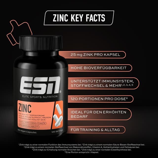 Detalle de ESN Zinc 25 mg Zinkbisglycinat – 120 Kapseln, vegan