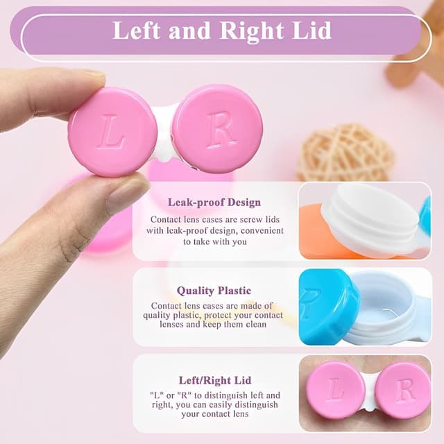 Detalle de HZXINYI Kontaktlinsenbehälter-Set (8 Stück) mit auslaufsicherem Schraubdeckel – grün, blau, rosa, lila