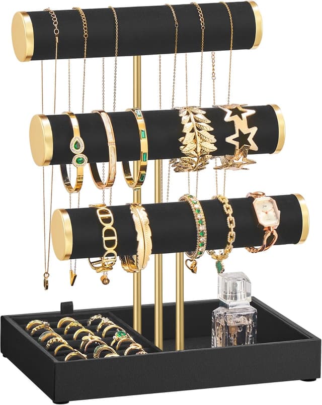 Thumbnail 6 de SONGMICS JJS027A01 3-Tier bracelet holder stand with velvet tray and removable ring holder