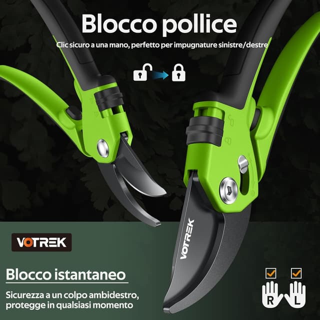 Detalle de VOTREK Cesoie da potatura bypass Pro 21,5 cm VTX850 con regolazione continua lame SK5